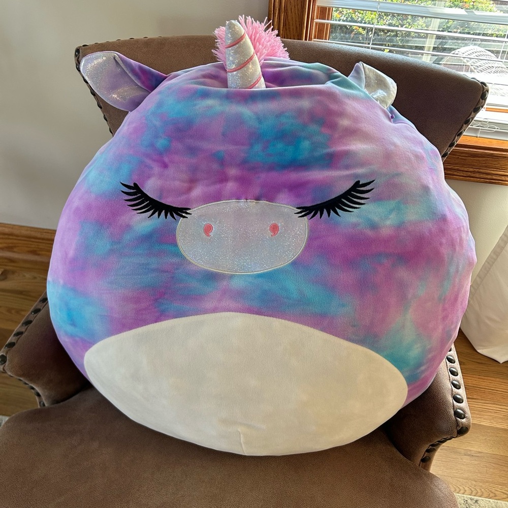 Jumbo Squishmallow Aina Unicorn Tie Dye 24” Colorful Unicorn Plush Pillow